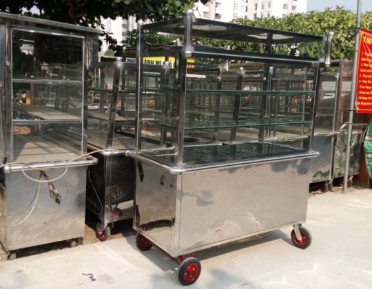 BÁN THANH LÝ XE CƠM, XE BÁNH MÌ INOX NGANG 1M4