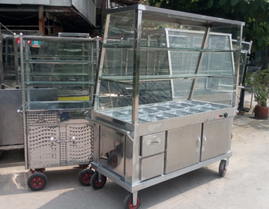 XE CƠM HÂM 14 KHAY KÍNH NGHIÊNG BẰNG INOX TỐT BÁN THANH LÝ GIÁ RẺ