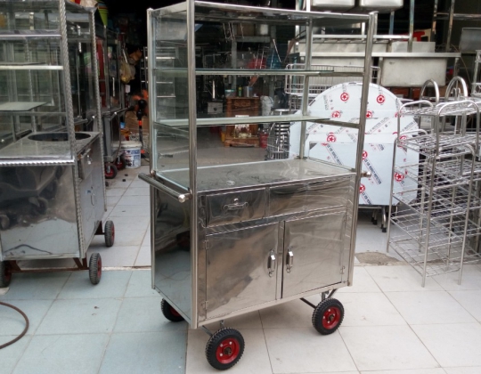 XE CƠM, XE BÁNH MÌ INOX NGANG 1M